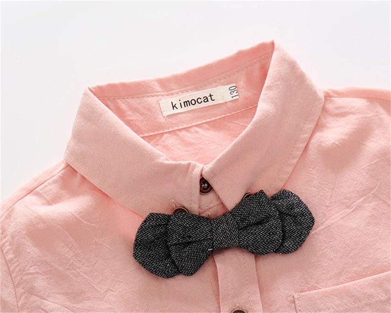 Kimocat Boys 3Pcs Clothing Sets Cotton Long Sleeve Bowtie Shirts +Vest +Pants Casual Suit (5T) - Image 3